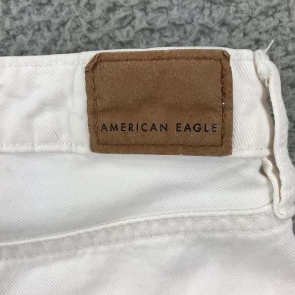 AMERICAN EAGLE Size 6 Highest Rise Distressed White Baggy Cut Off Shorts - Picture 6 of 16